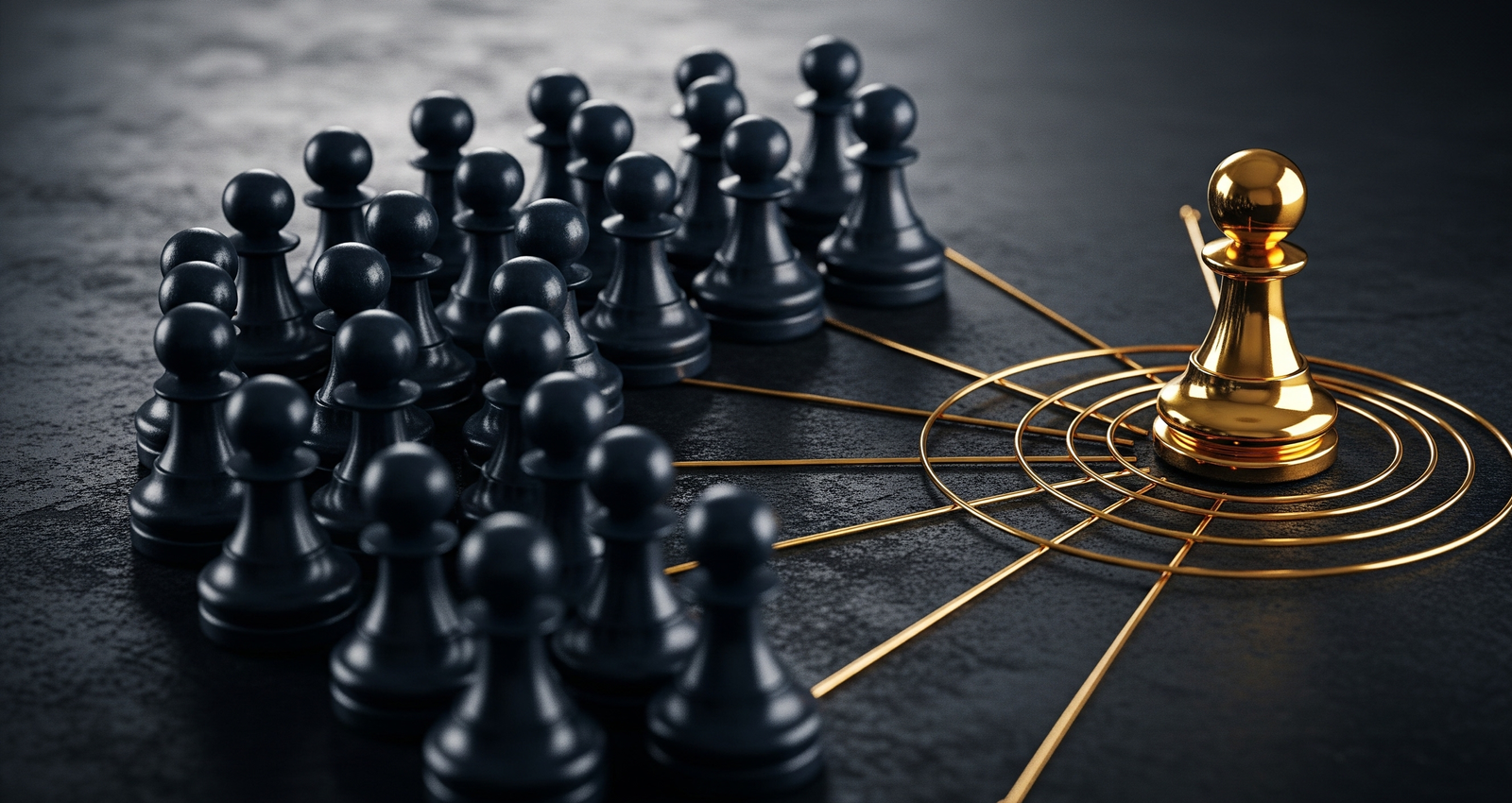 Close-up of refined legal partners mapping strategy over documents highlighted in gold lighting.