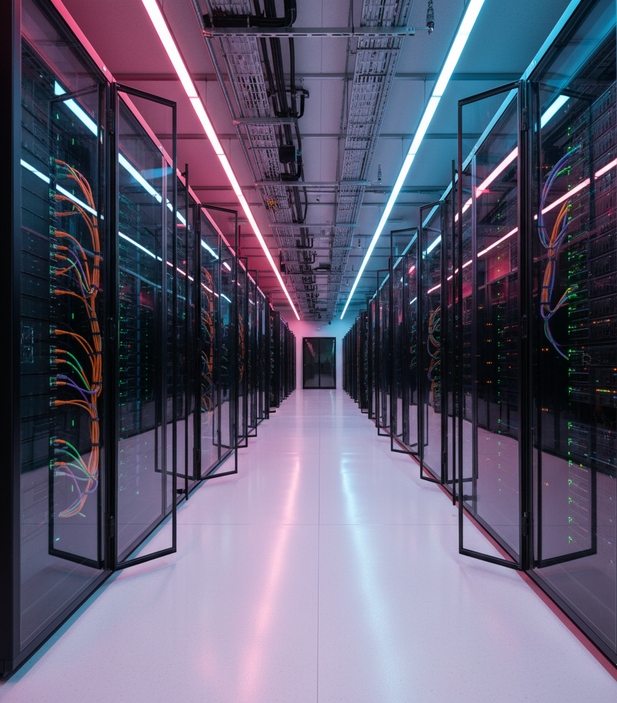 Telecom towers and city skyline at dusk.